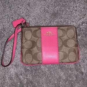 Coach signature PVC leather corner zip wristlet